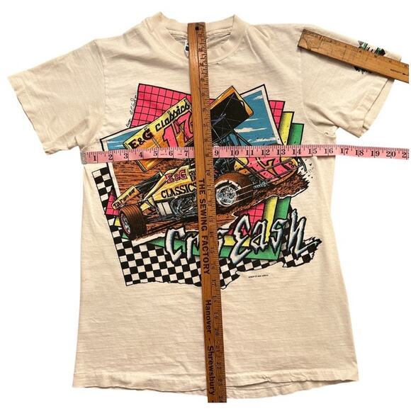 VTG 80s Single Stitch SPRINT CAR RACING Tiny Tee Double Side Cris Eash S Neon - Picture 6 of 8